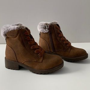 Madden Girl Jcorrey size 12 brown boots with faux fur trim NIB